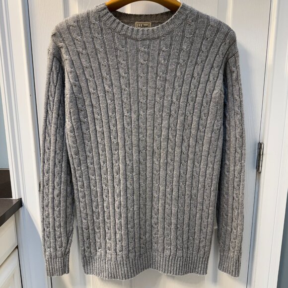 Vintage L.L Bean Wool Blend Fisherman Cable Knit Sweater Silver Size Large Tall - Picture 1 of 6